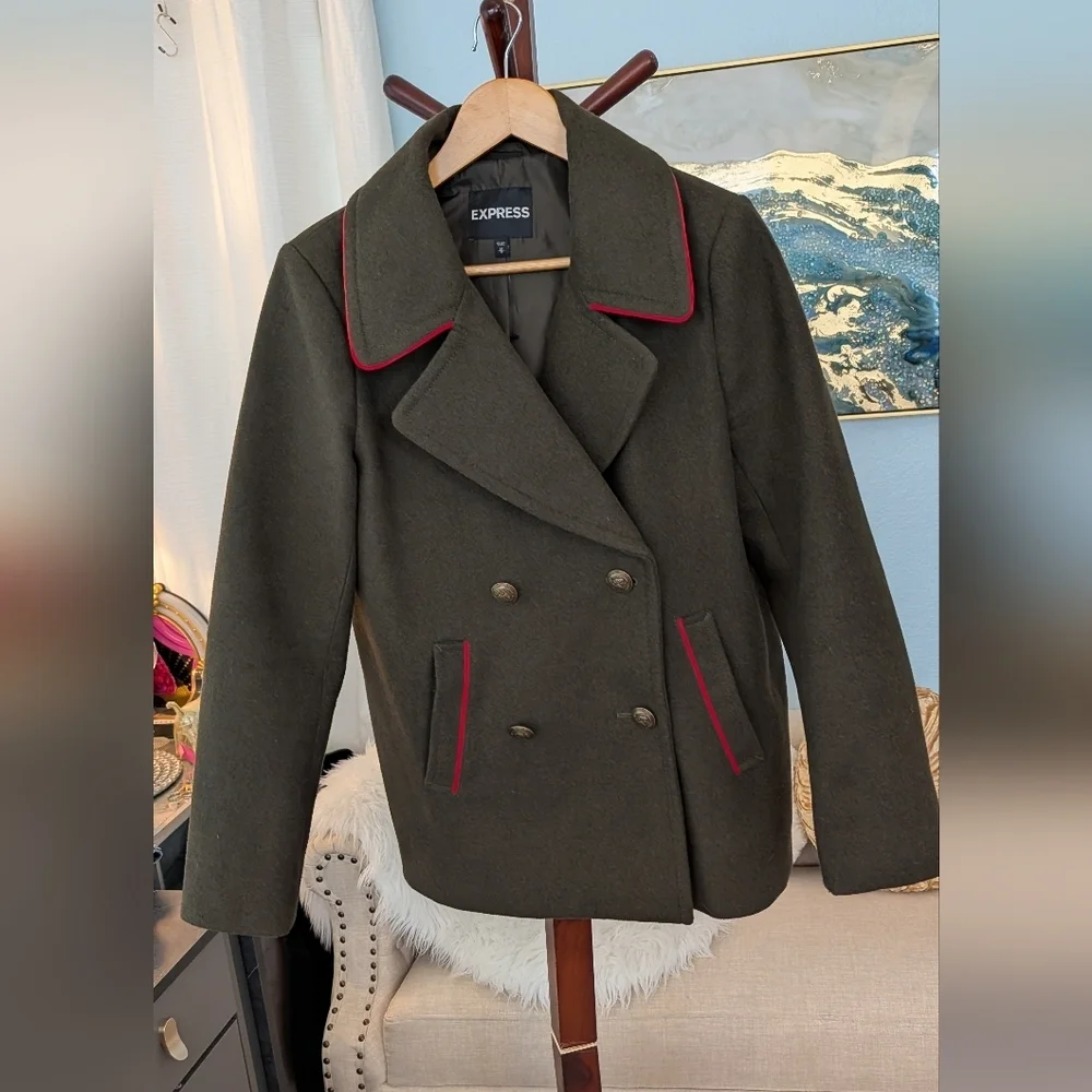 Express Olive Green Double-Breasted Woman's Sz M